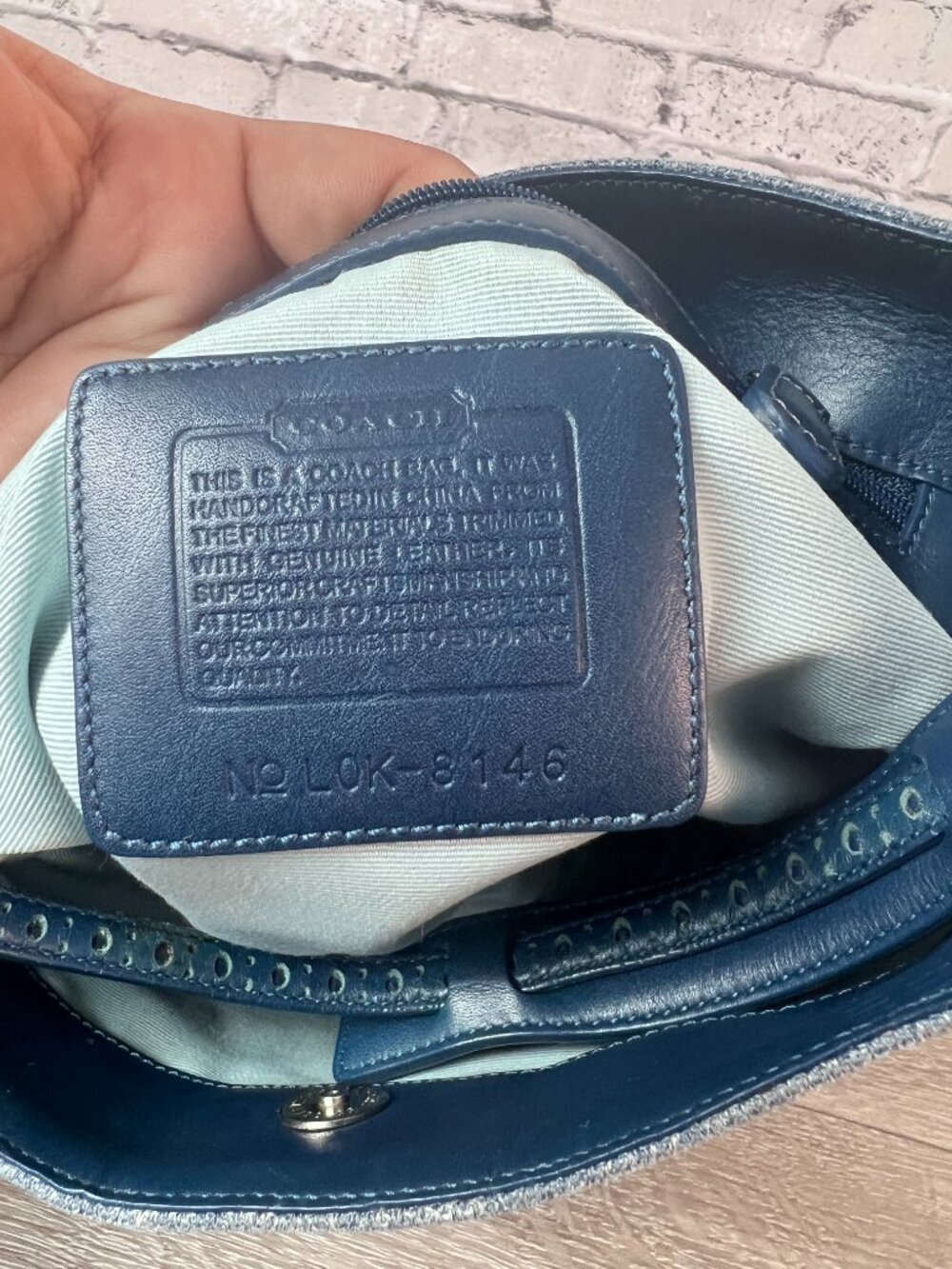 Y2K Vintage Coach Girlie Herringbone Hobo 8146 Navy Denim - Picture 2 of 7